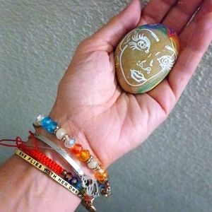 "Rainbow Hair Girl" Art Rock Gift Decor Freedom Hope Wavy Witch PLEASE HELP <3